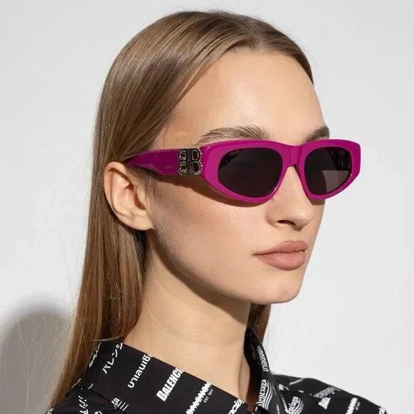 Balenciaga BB0095S 017 Sunglasses Fuchsia Pink Silver Grey Cat Eye Unisex